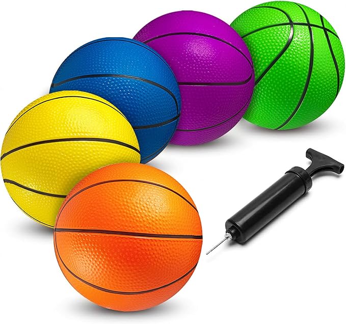 Mini Basketball Set for Kids - 6 Inch (5 Pack) w/Hand Pump - Small Size Indoor Mini Hoop Balls for Toddlers - Over The Door Basketball Games, Indoor & Outdoor, Small Hoops, Pool Play & Party Favors