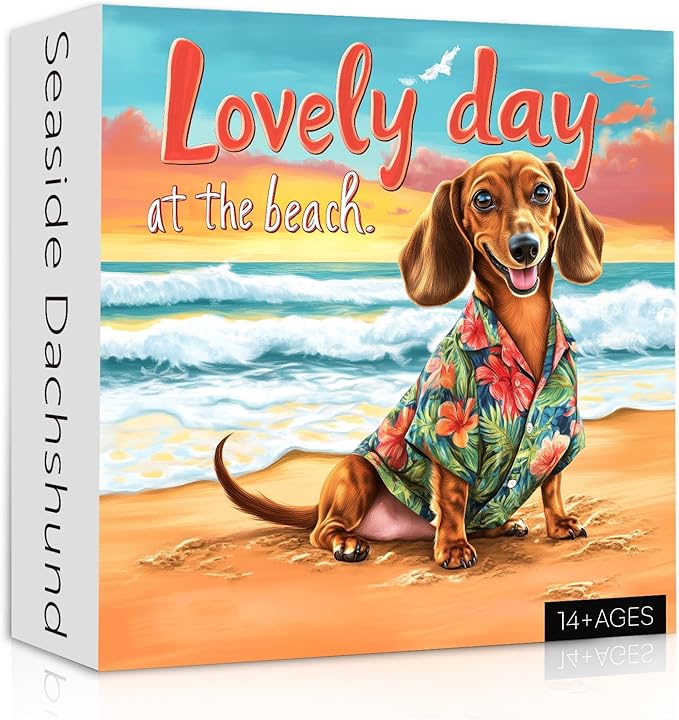 Beach Dachshund Puzzles for Adults 1000 Pieces, Cute Dog Animal Jigsaw Puzzles, Funny Seaside Puppy Art Puzzle as Home Wall Art
