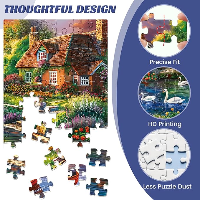 2 Pack 500 Piece Puzzle for Adults, Cottage Farmhouse Jigsaw Puzzle for Adults Teens,Large Piece Puzzle, Glossy & Sturdy Pieces,Challenging Family Game Great Gift,20.5x15 in