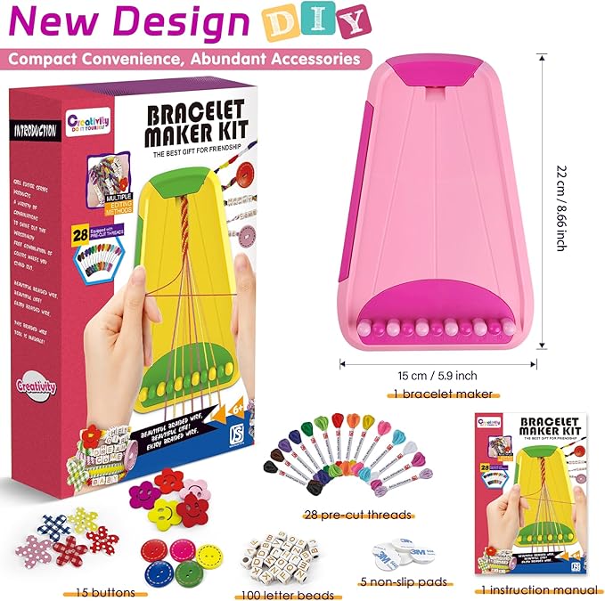 Friendship Bracelet Making Kit for Girls Ages 8-12, Kids Jewelry Making Kit with 28 Pre-Cut Threads and Letter Beads, Arts and Crafts for Kids, Birthday Easter Gifts for 6 7 8 9 10 11 12 Year Old