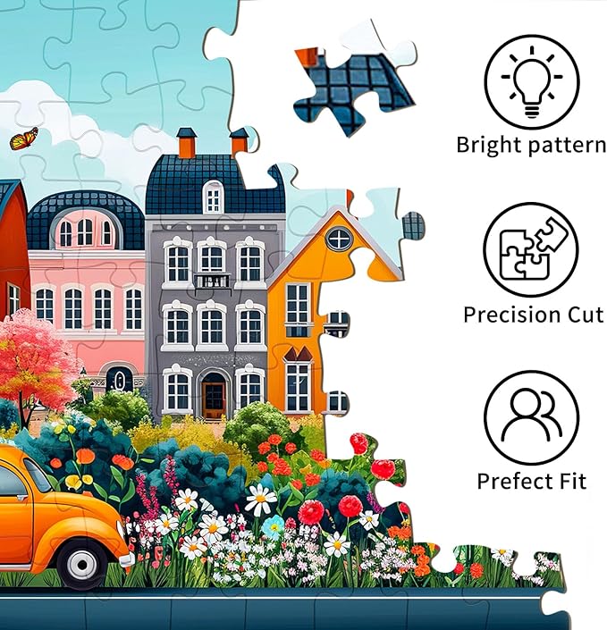 1000 Piece Puzzle for Adults, Small Town Scenery Jigsaw Puzzle, Impossible Puzzles Game, Interlock Perfectly No Dust, Home Decoration Puzzle, Gifts for Easter Father's Mother’s Day