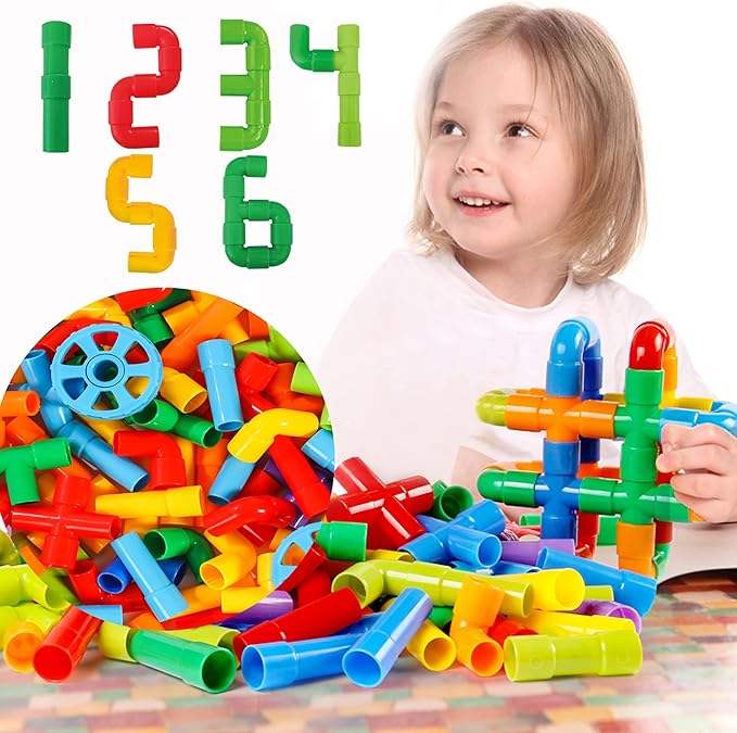 Pipe Building Toys, Early Learning Educational Tubular Pipes, Kids Building Blocks, STEM Toys for 3 Year Old + Boys and Girls, 72 Pcs Stim Toy Set