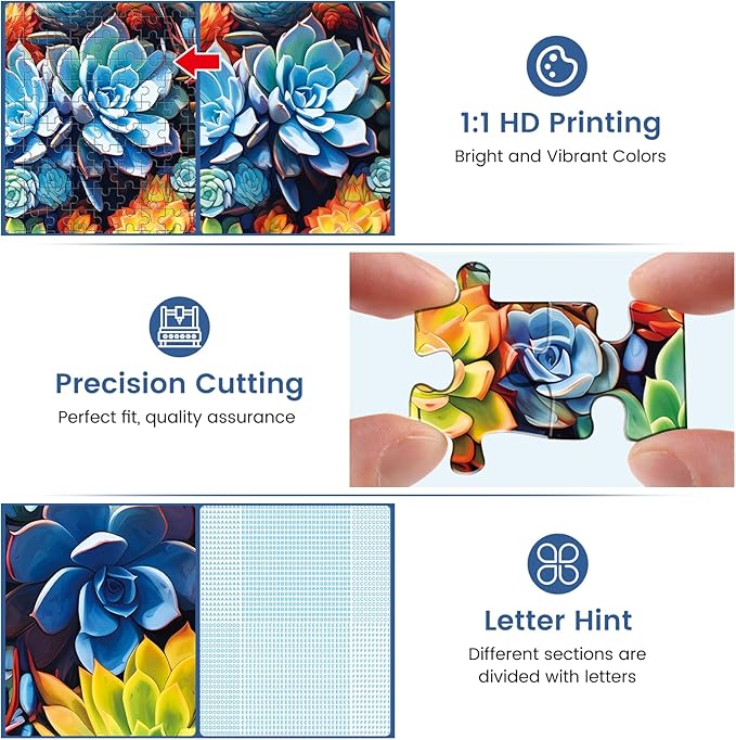 500 Piece Puzzle for Adults-Succulent Plant Puzzle| Recycled Cardboard Jigsaw Puzzles 500 Pieces | Challenging Family Activity Great Gift Idea for Family Friends | Difficult Puzzles Size 20.5X 15 in