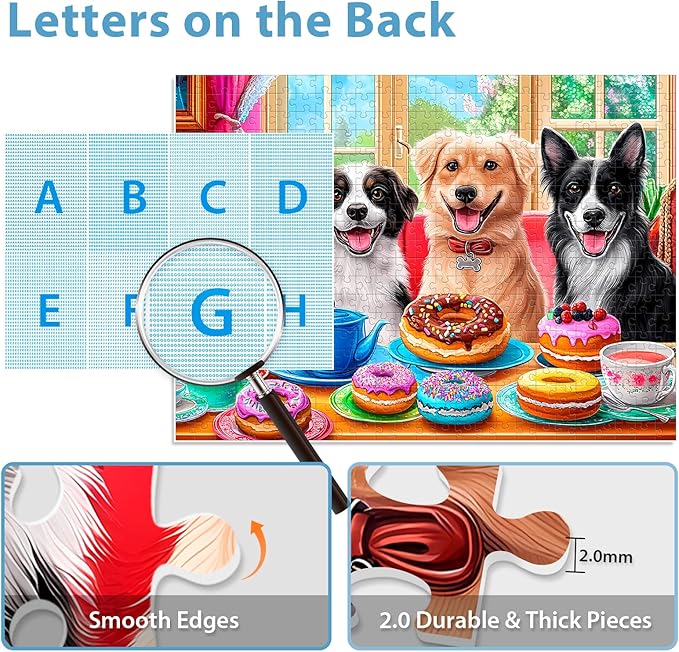 500 Pieces Puzzle for Adults,Cute Dogs Puzzle,Recycled Cardboard Donuts Animals Jigsaw Puzzles 500 Pieces,Challenging Game Home Decor Birthday Party Gift Toy for Adults Seniors 20.5 * 15 in