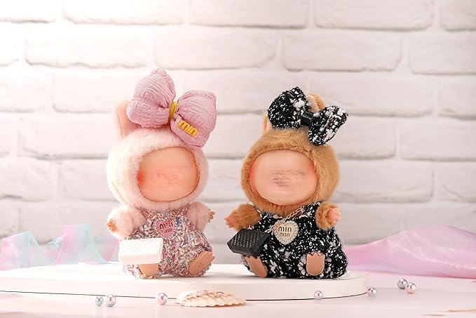 Doll Clothes for Labubu 17cm Have a Seat & Exciting Macaron & Big into Energy Series Dolls, Luxury Chic Series for 17cm Dolls Accessories (Heart Dress+Hairband+Bag)