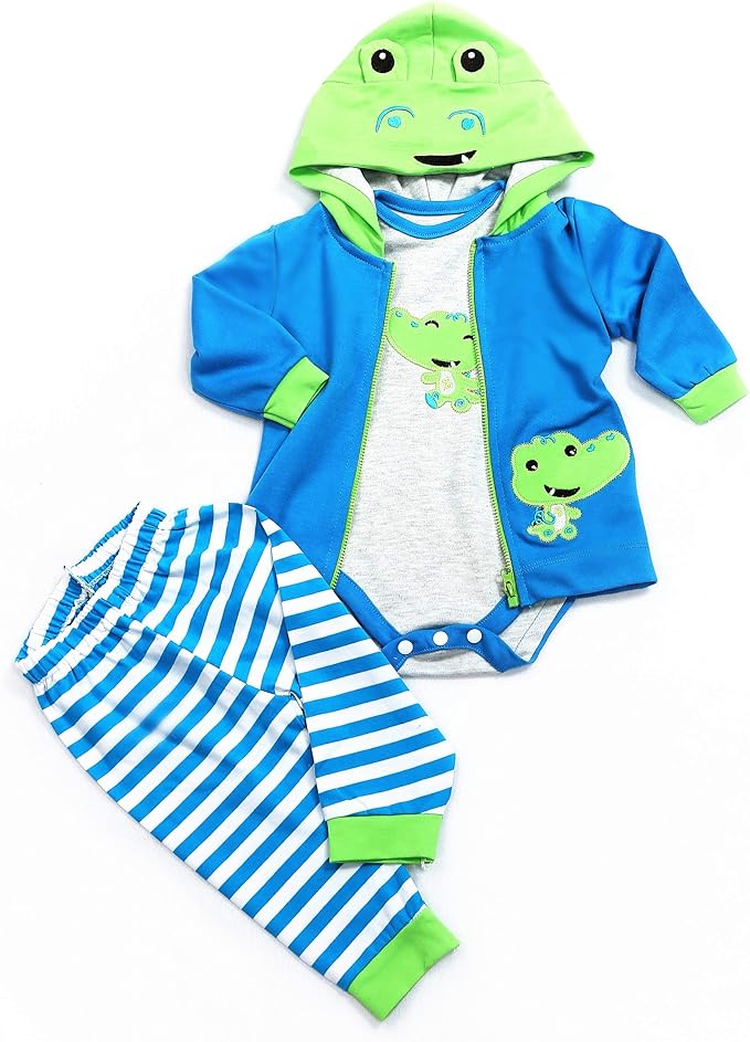 Reborn Baby Doll Clothes Boy Crocodile Set for 17- 18 inch Reborn Doll Boy Blue Outfit Accessories 3pcs