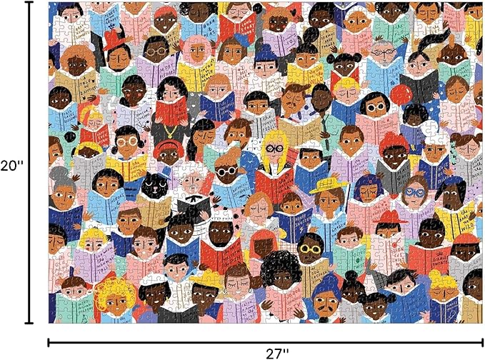 Galison Book Club Puzzle, 1,000 Pieces, 20” x 27'' – Colorful, Humorous Illustration of Hundreds of People Reading Books - Thick, Sturdy Pieces – Challenging, Makes a Great Gift, Multicolor