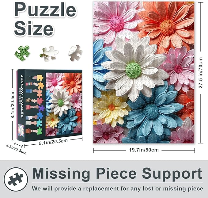 Flowers Puzzles for Adults 1000 Pieces, Floral Jigsaw Puzzles, Adult Puzzle for Adults, Educational Fun Games or Toys for Elders Friends 20X27 INCH