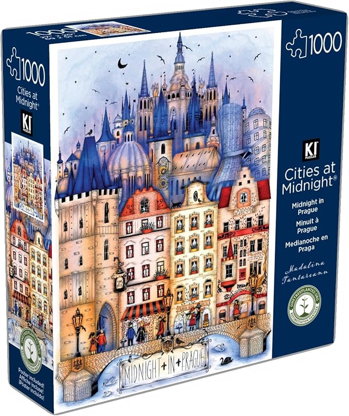 1000 Piece Jigsaw for Adults – Hard, Difficult, and Challenging Puzzle by Madalina Tantareanu – Cities at Midnight: Prague – 27x20 Inches