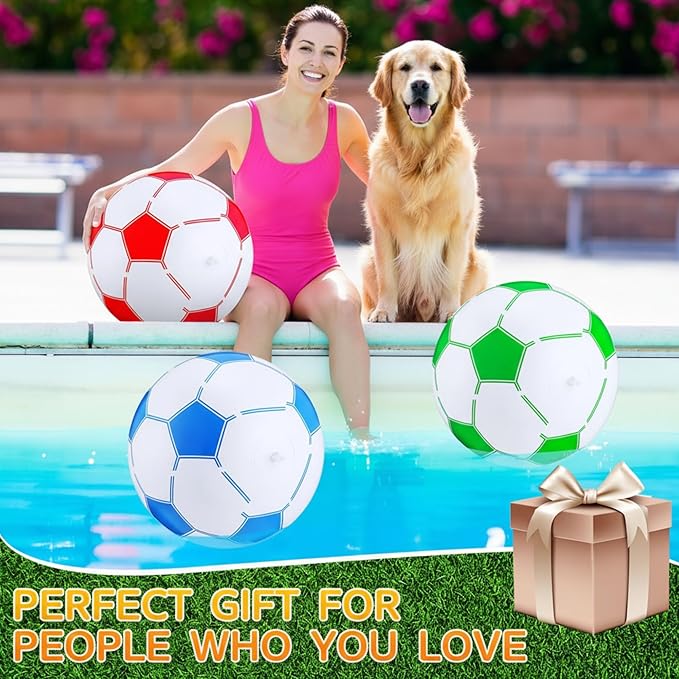 Hungdao Inflatable Soccer Ball 16 Inch Large Beach Toys Bulk Multicolored Blow up Soccer Balls Beach Water Games for Summer Swimming Pool Sports Birthday Party Favor