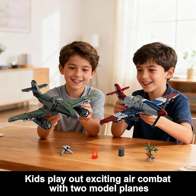 WW2 Military Airplane Toy Building Sets Compatible with Lego, Me 262 Fighter Jet & P-51D Plane Army Model Kits for Military Fans, Kids & Adult