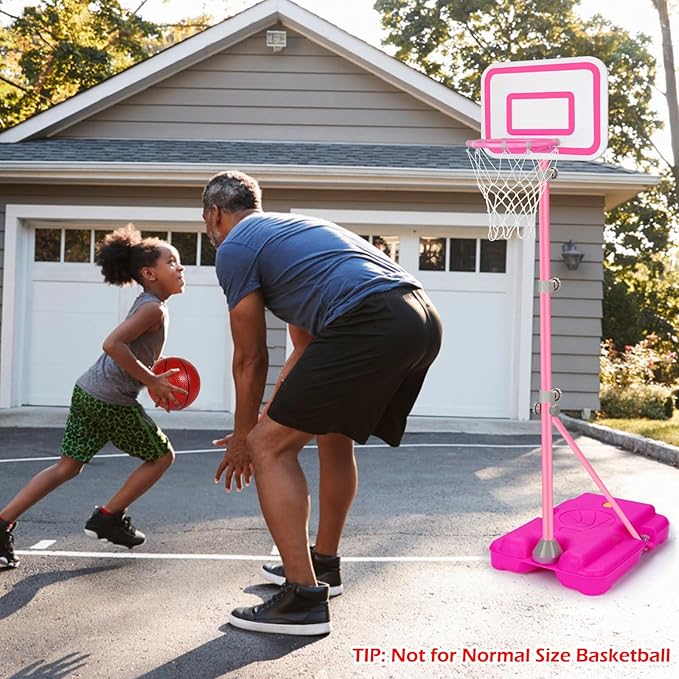 Toddler Basketball Hoop for Girls Pink Basketball Goals Adjustable Height 2.9ft-6.2ft Kids Basketball Hoop Indoor Outdoor Play Outside Backyard Toys for 3 4 5 6 Year Old Girl Birthday Easter Gifts