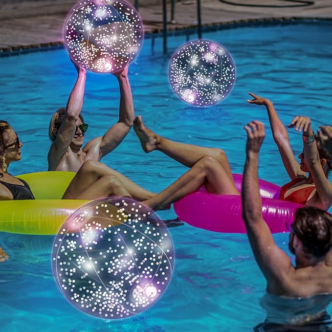 12 Pack 12 Inch Glow in The Dark LED Beach Ball Jumbo Confetti Glitters Inflatable Ball Swimming Pool Game for Party Pool Summer