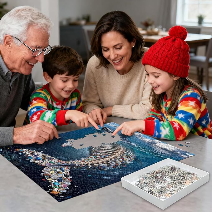 Puzzles for Adults 1000 Pieces Ocean Whale Jigsaw Puzzle with HD Poster, Impossible Challenge Puzzle As Eco-Educational Gift & Home Decor, 50x70cm (19.7x27.56in)
