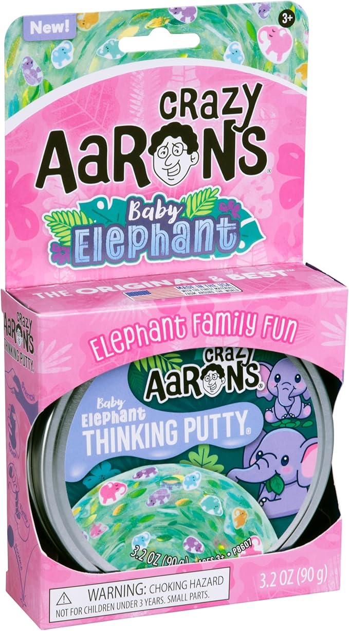 Crazy Aaron's Thinking Putty® - Baby Elephant - See-Through Sensory Putty for Kids and Grown ups in a 4" Tin - Creative and Endless Fun, Stress Relief Therapy Toys, Never Dries Out - Made in USA