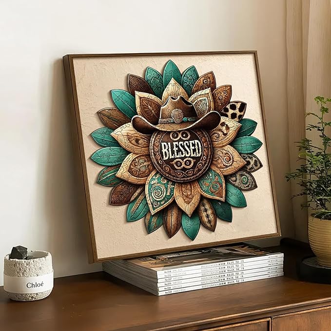200 Pieces Blessed Wooden Puzzles for Adults, Cowboy Hat Unique Shaped Wooden Jigsaw Puzzles for Adults, Irregular Adult Wood Puzzle Creative Gift with Exquisite Wooden Box