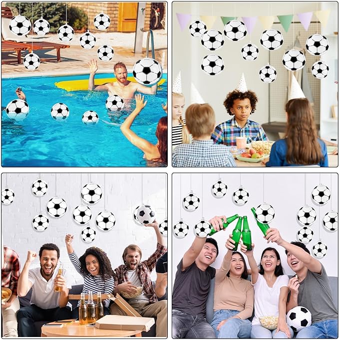 24 Pcs Inflatable Mini Soccer Balls Soccer Party Decorations Small Soccer Balls with Hanging Rope Hooks Summer Swimming Pool Beach Ball Water Games Blow up Sport Toys Beach Birthday Party Decorations