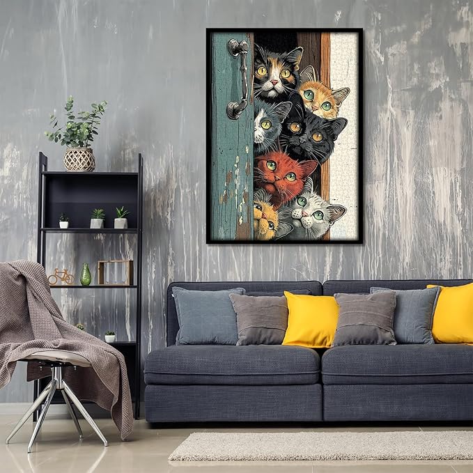 Cat Puzzles for Adults 1000 Pieces, Colorful Cats Jigsaw Puzzles, Challenging Animal Cute Kitten Puzzle as Home Wall Art