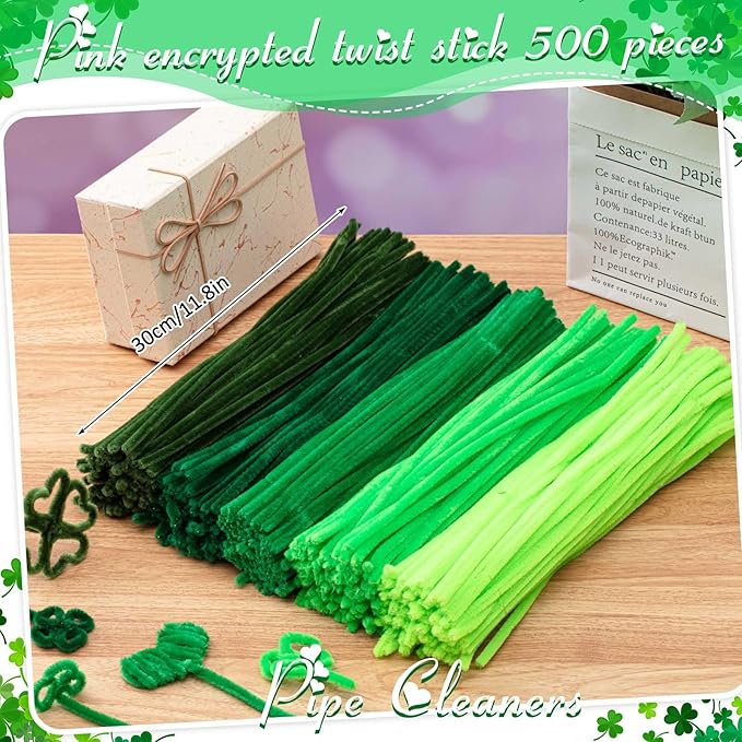 Peryiter 500 Pieces Pipe Cleaners Chenille Stems for Flowers Craft Supplies Bulk Fluffy Fuzzy Sticks for DIY Art Projects Creative Gift Wrapping Party Decorations(Green,12 Inch)