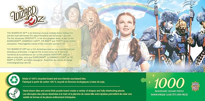 MasterPieces 1000 Piece Wizard of Oz Puzzle Panoramic Jigsaw, Officially Licensed Classic Movie Artwork, Emerald City Scene, Premium Random Cut Pieces, Matte Finish, 13 x 39 Display, Collectible
