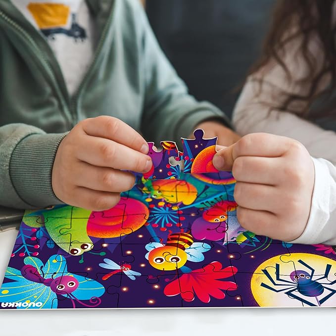 QUOKKA Puzzles for Toddlers 4-6 – 4x30 Pieces Puzzles for Kids Ages 3-4 – Glow-in-The-Dark Dinosaur & Animals Learning Jigsaw Puzzle for Kids 3-5 Years Old