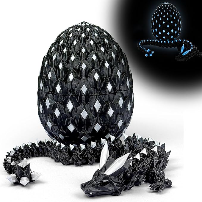 3D Printed Dragon Egg,Dragon Eggs Glow in with Dragon Inside Dark Articulated Animals Fidget Toy,Home Office Decor Executive Desk Toys for Autism/ADHD (Luminous White)