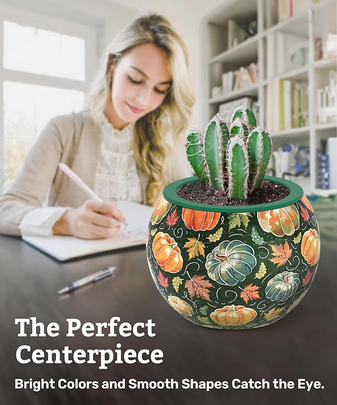 PieceRelax 3D Puzzle Planter 80 Pieces - Flower Pot - Hello Pumpkin Season, for Mom, Home Decor Flower Pots for Indoor Cactus, Succulents Pots [K1107]