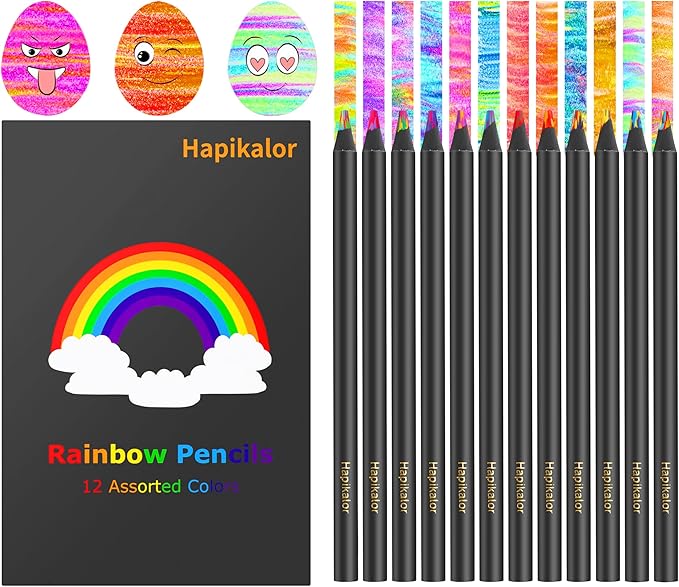 Hapikalor Easter Basket Stuffers for Teens, Art Supplies, 12 Rainbow Colored Pencils, Easter Gifts for Kids, Teen Girl Gifts Trendy Stuff, Birthday Party Favors Arts and Crafts 5-12 Year Old