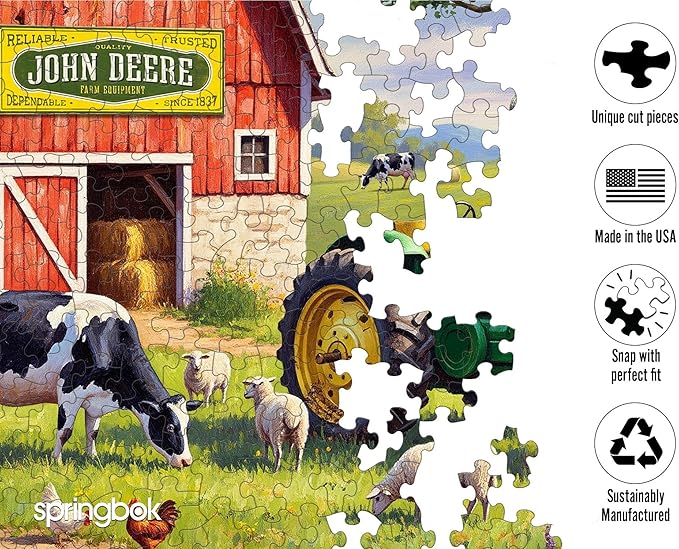 Springbok Country Morning 500 Piece Jigsaw Puzzle for Adults - Poster Now Included - John Deere Tractor - Unique Cut Pieces - Made in USA