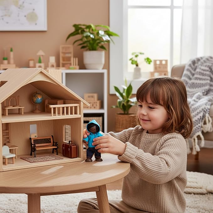 PlanToys® Boy Wooden Dollhouse Figurine | Poseable 1:12 Scale Mini Doll (4 Inch) | Dollhouse Accessories for Pretend Play | Eco-Friendly Montessori Toy for Kids Ages 3+