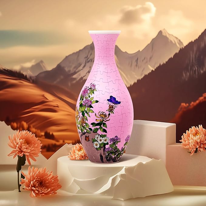 3D Puzzle Vase for Adults, 160 Piece Unique Flower Vase, Crafts for Adults, Home Decor Gift for Flower Arrangements (Chrysanthemum)