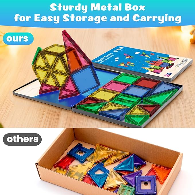 Magnetic Tiles, 32 PCS Giant Magnetic Tiles with Iron Box, Choke-Proof Design with Strong Magnets, STEM Educational Toys for Kids Ages 3+, Portable Building Blocks Gift for Boys/Girls