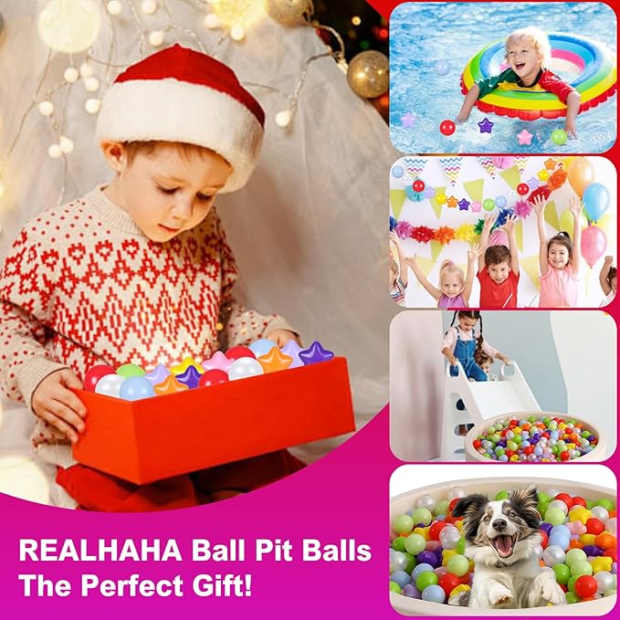 Realhaha Ball Pit Balls 50 100 200 500, Star Shapes for Babies Kids Playpen Plastic Balls for Babies Ball Pool Puppy Playballs