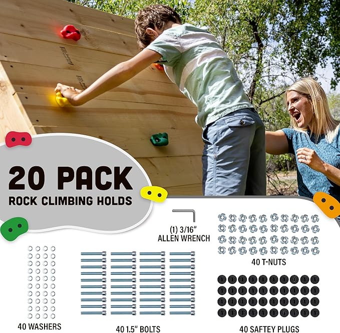 Squirrel Products Rock Climbing Holds for Kids, Deluxe Extra Large Climbing Rocks with Mounting Hardware - DIY Rock Wall Indoor & Outdoor Playground Accessories Wall Climbing Kit - Ages 3+