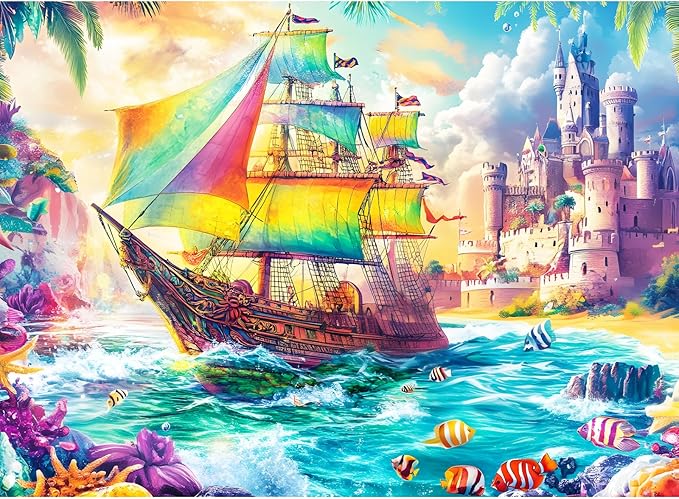 300 Piece Puzzles for Adults – Sea Beach Ship Jigsaw Puzzle, Large 300 Pieces Jigsaw Puzzle for Adults Kids Seniors, Family Fun Puzzle Game & Relaxing Gift, 20.5 x 15