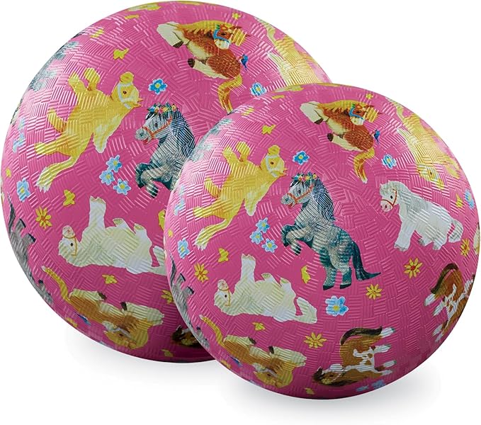 Crocodile Creek Playground Ball - Durable Rubber Ball for Kids Ages 3 and Up - Bouncy Inflatable Ball for Kickball, Indoor Games, and Outdoor Sports - PVC-Free - Pretty Ponies - 7-inch Diameter