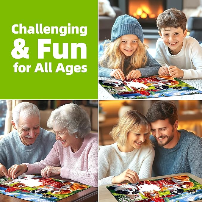 Spring Dogs Farm Picnic 500 Piece Puzzle for Adults, Fun Puzzles for Adults 500 Pieces with HD Print & Poster, 23" X 15" Dust Free, for Gifts Halloween Christmas Family Games Lovers