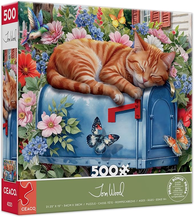 Ceaco - Tom Wood - Cat Nap - 500 Piece Jigsaw Puzzle - Relaxing and Fun Activity for Adults