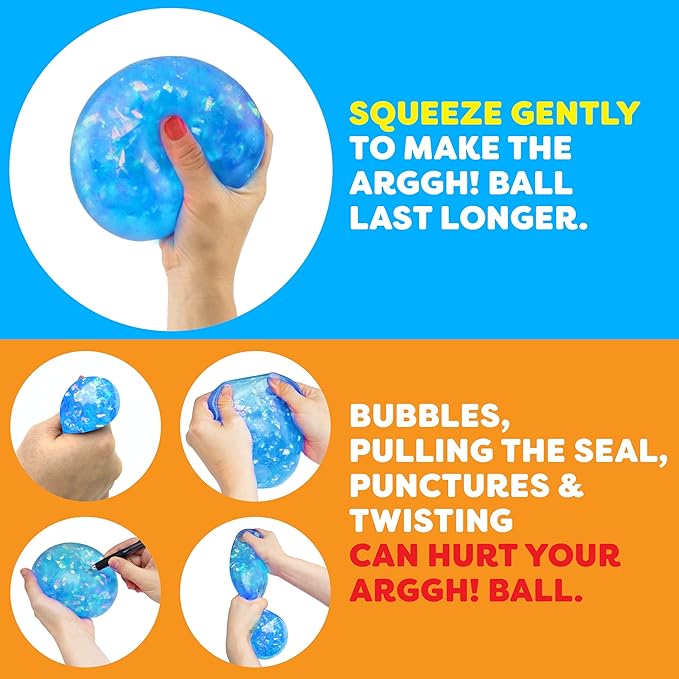 Power Your Fun Arggh Glitter Stress Ball for Adults and Kids - Medium Squishy Fidget Toy, Anti Stress Sensory Ball Squeeze Toy (Blue)