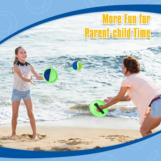 Shemira Ball Catch Game, Toss and Catch Ball Set,Beach Pool Yard Outdoor Toys Games for Kids Ages 4-8-12, Lawn Beach Camping Outdoor Games, Easter Birthday Summer Gifts for Kids, 4 Paddles 4 Balls