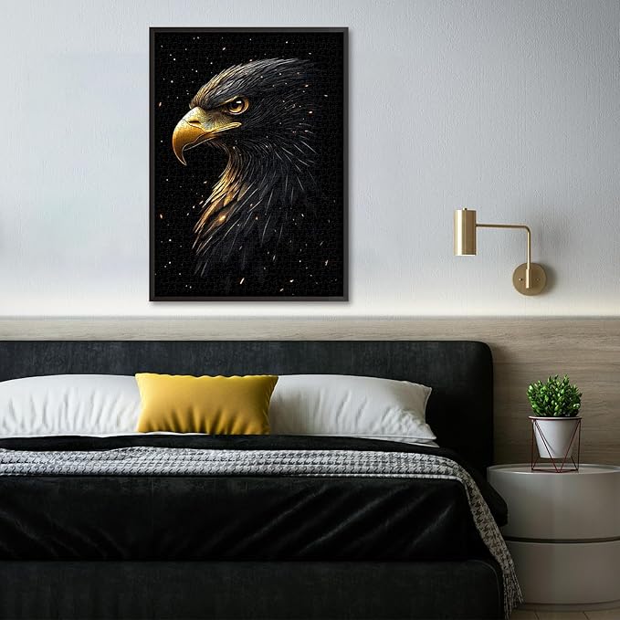Black Flame Eagle Jigsaw Puzzle 1000 Pieces for Adults, Majestic Bald Eagle Bird Puzzles with Gold Beak and Dark Feathers, Wildlife Animal Jigsaw Puzzle, Unique Challenging Impossible Hard Puzzle