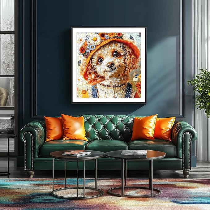 500 Piece Jigsaw Puzzle for Adults, Whimsical Poodle with Floral Hat & Butterflies, Vibrant Art Jigsaw Puzzle, Premium Cardboard, for Puzzle Enthusiasts and Home Decor