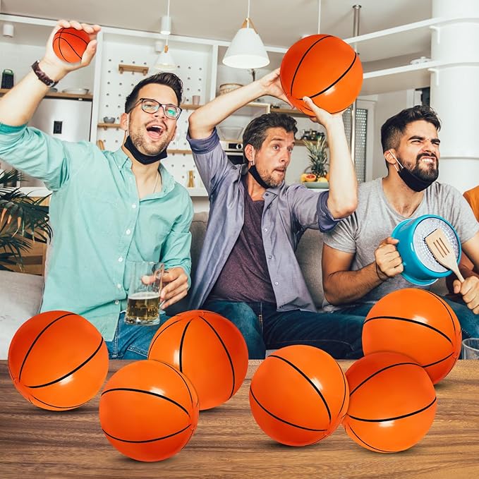 Realspring 13 Pack Basketballs Set Include Inflatable Basketballs 16 Inch, Rubber Sport Ball 4.7 Inch, Small Squeeze Sport Ball for Fun Outdoors and Backyard Pool Basketball Party Favors, Include Pump