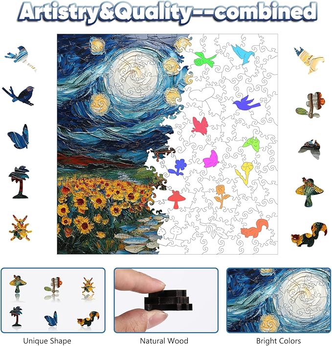 Leodozzio Wooden Puzzles for Adults, Starlight House Jigsaw Puzzles 200 Pieces, 5MM Thick Unique Shaped Animal Wooden Puzzle, Perfect Choice for Gifts, Wall Art Room & Artistic Home Decor, 11.2"x11.2"