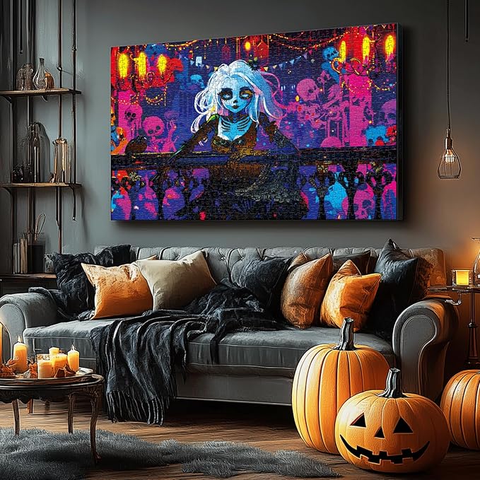 Puzzles 1000 Pieces for Adults,Horror Puzzles for Adults 2 Pack, Glow in The Dark - Skeleton Princess & Prince Jigsaw Puzzle, Spooky Night Scene Gift, 26.77x19.29 Inch