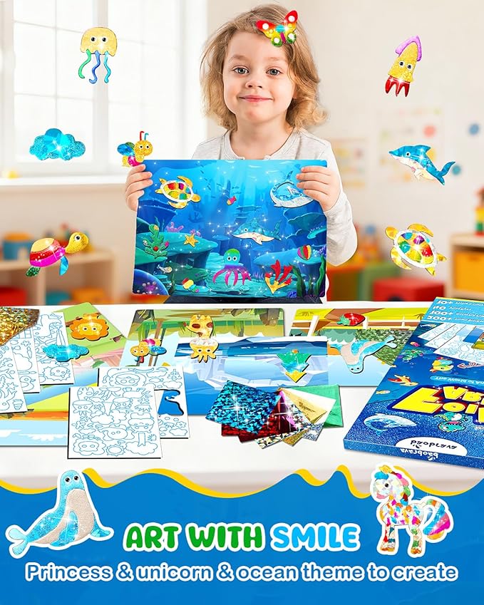 Baobrava Foil Fun Art Craft Kit - Animal Arts and Crafts for Kids 4-8 - DIY Creative Activity Travel Toys - Foam Stickers Books - Birthday Gift for Boys Girls - Easter Gifts