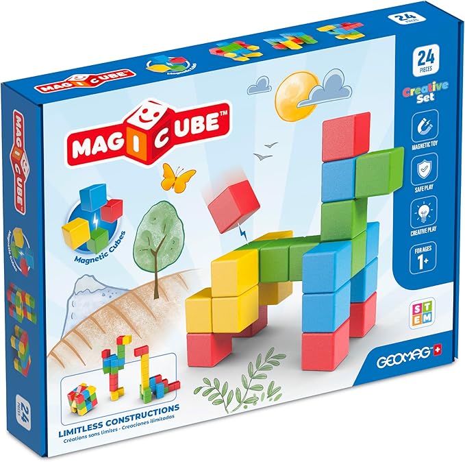 Geomag Magicube Magnetic Building Blocks for Toddlers Ages 1–5, Swiss-Made STEM Toy (24-Piece - Montessori)