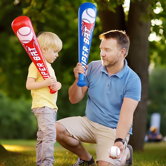Fovths 12 Sets Inflatable Baseball Bats and Mini Baseball Set 22 Inches Inflatable Bat Sports Stress Ball for Baseballs Party Favors Sports Theme Decoration Goodie Bag Stuffers