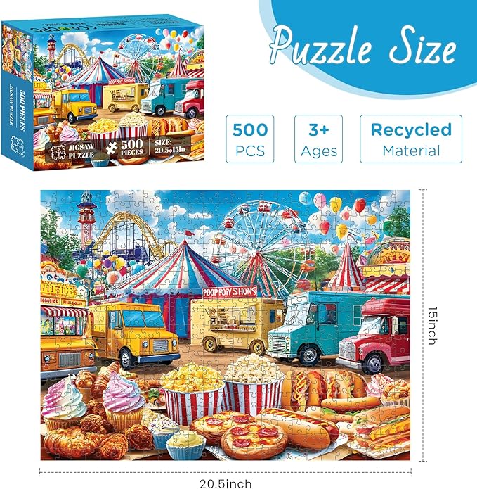 500 Pieces Puzzles for Adults, Amusement Park Jigsaw Puzzle for Adults Children Elderly, Recycled Paper Puzzle 500 Pieces, Challenging Activity Game Gift for Family Friends Men Women Seniors 21x15 in