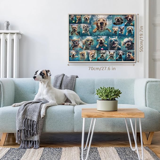 Dog Jigsaw Puzzle for Adults 1000 Piece, Funny Puppy Animal Jigsaw Puzzles, Fun Cool Silly Puzzle with Underwater Dogs